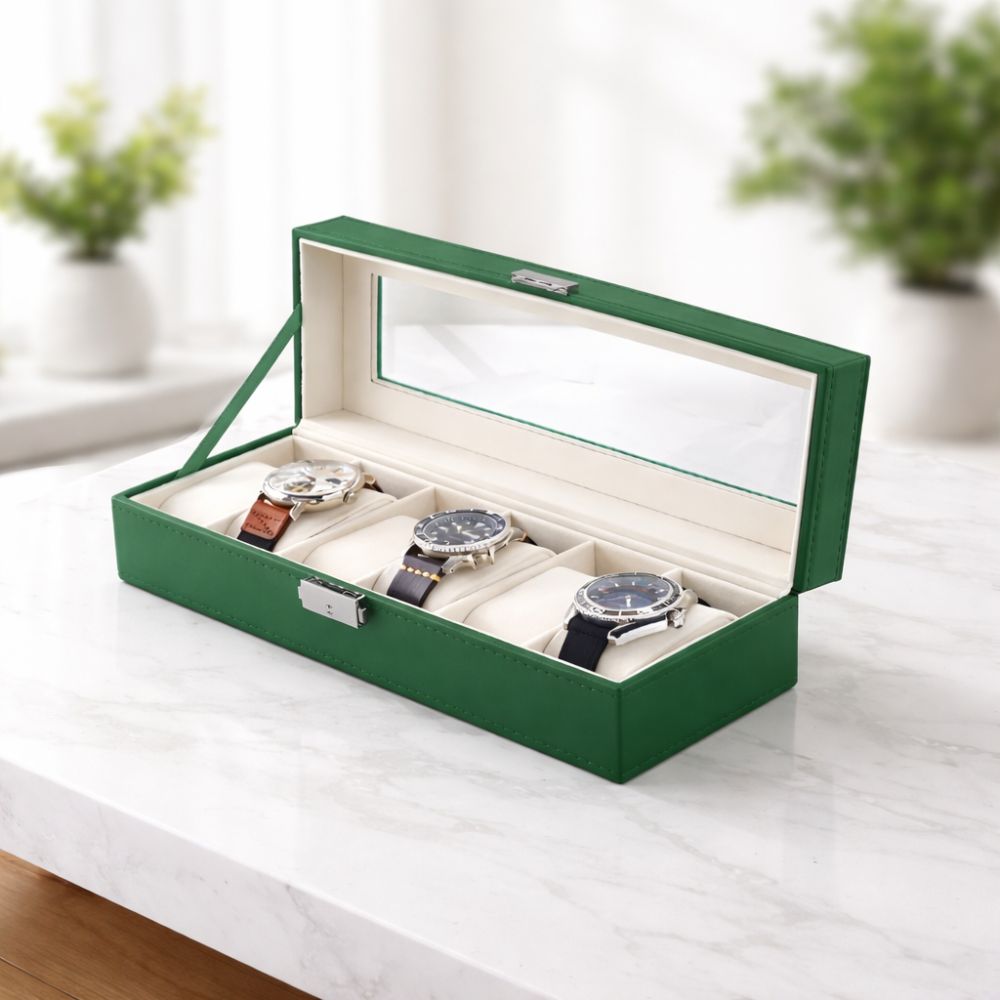 Smartwatch – Green Lion Classic Watch Box 6 Slots with Glass - Green