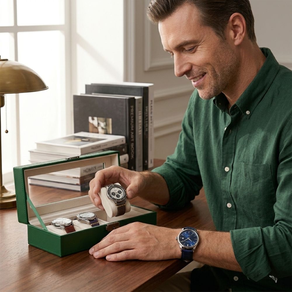 Smartwatch – Green Lion Classic Watch Box 6 Slots with Glass - Green