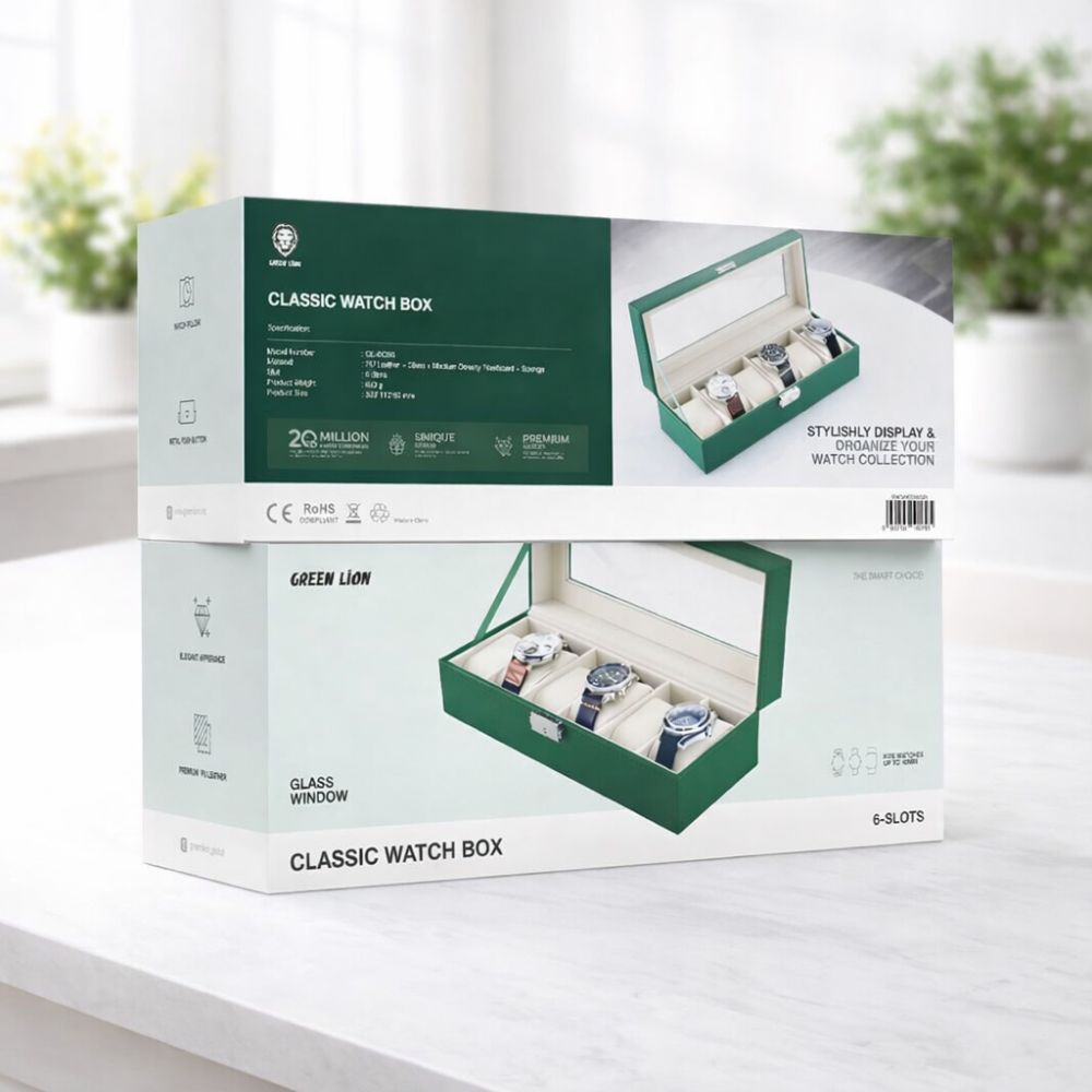Smartwatch – Green Lion Classic Watch Box 6 Slots with Glass - Green