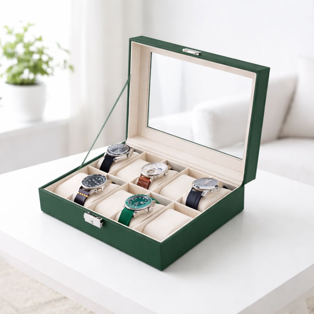 Smartwatch – Green Lion Classic Watch Box 10 Slots with Glass - Green
