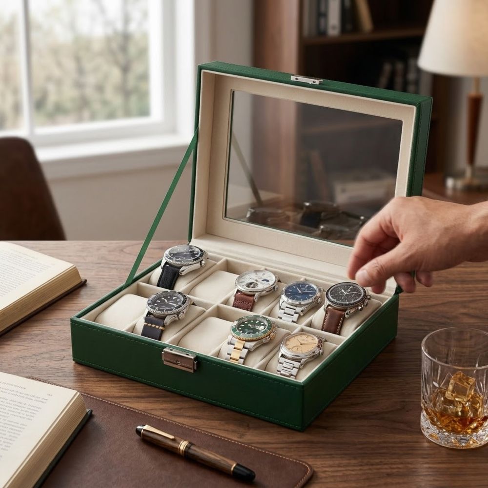 Smartwatch – Green Lion Classic Watch Box 10 Slots with Glass - Green