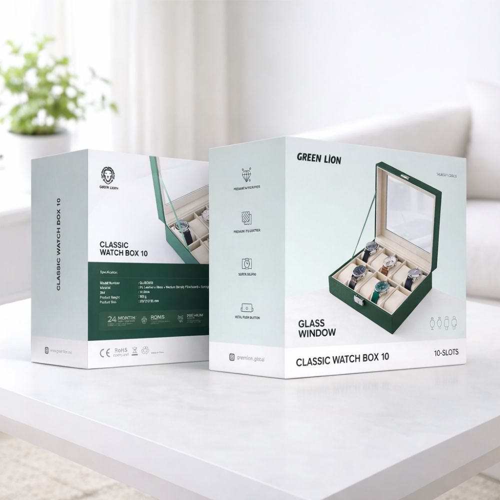 Smartwatch – Green Lion Classic Watch Box 10 Slots with Glass - Green
