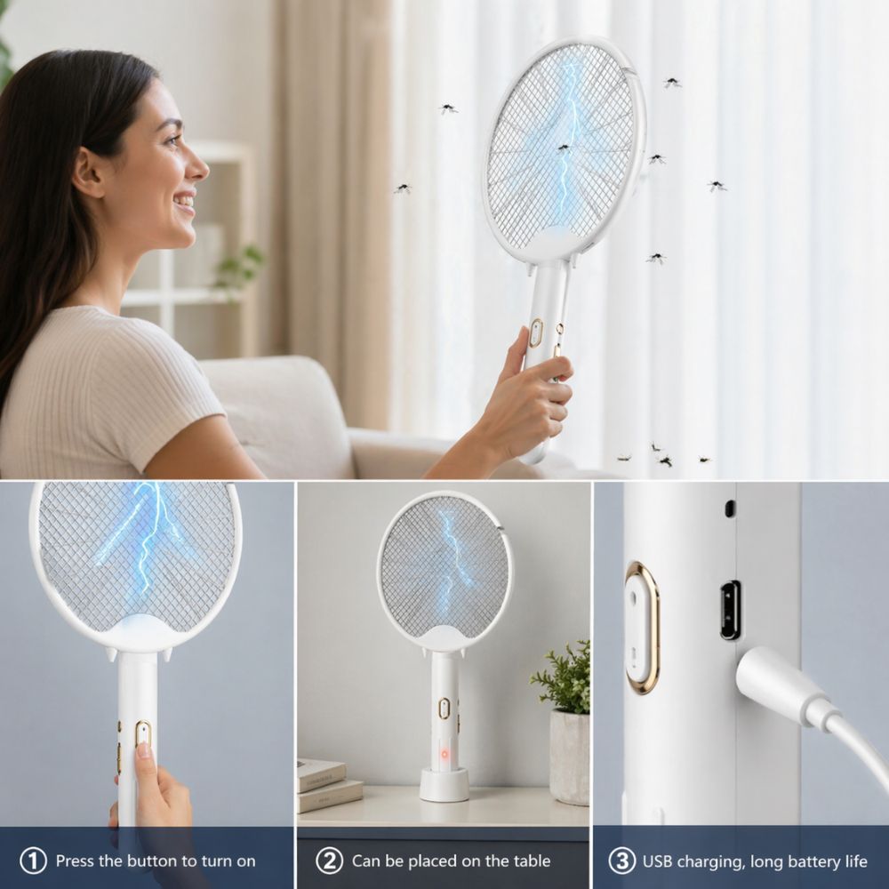 Stackable Electric Mosquito Swatter - White
