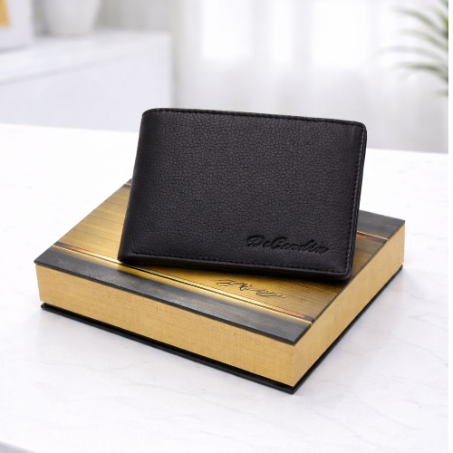 Classic Bi-Fold Wallet with Zipper Coin Pocket - Black