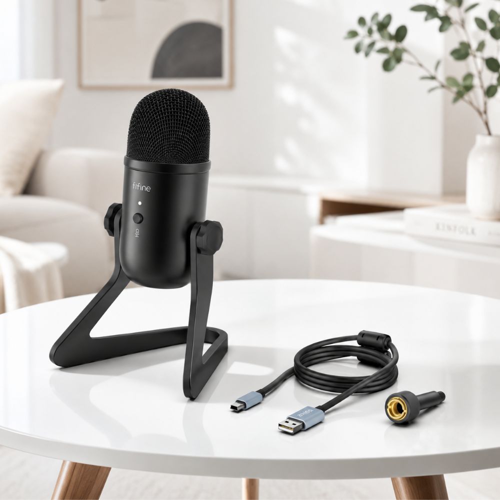 Fifine K678 Studio USB Microphone with Low Latency Monitoring – Black
