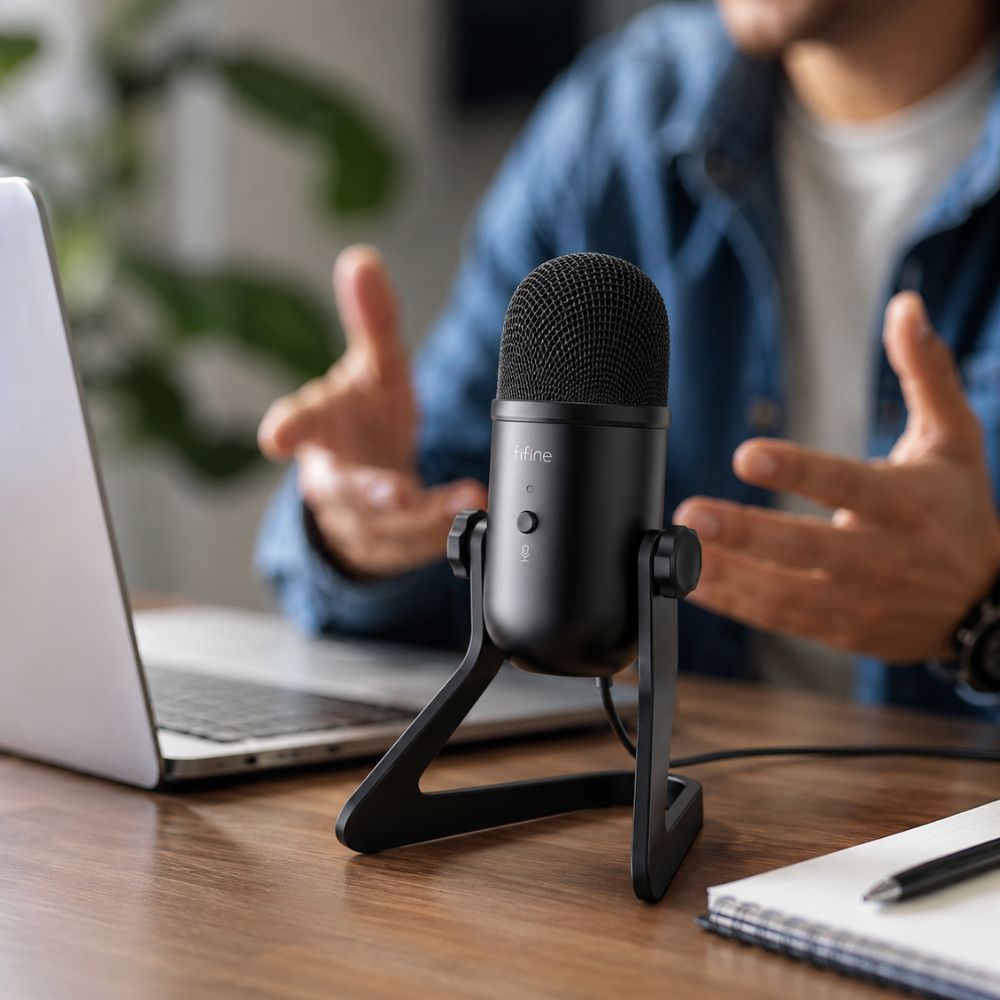 Fifine K678 Studio USB Microphone with Low Latency Monitoring – Black