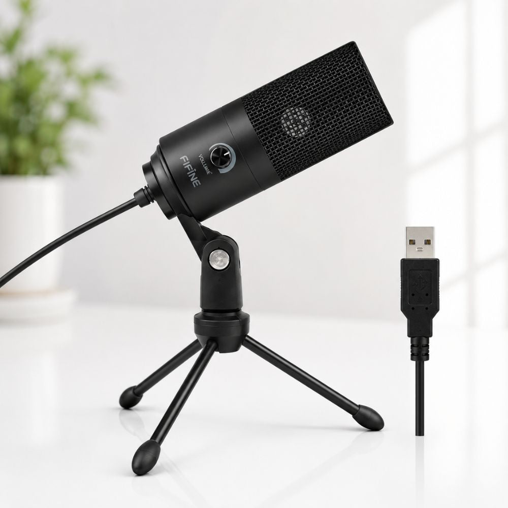 Fifine K669B USB Microphone with Volume Dial for Streaming – Black