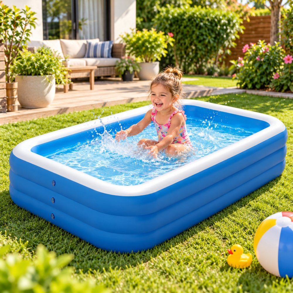 Green Lion Inflatable Small Swimming Pool – 1000L, 260×165×60cm, 7–9 People- Blue