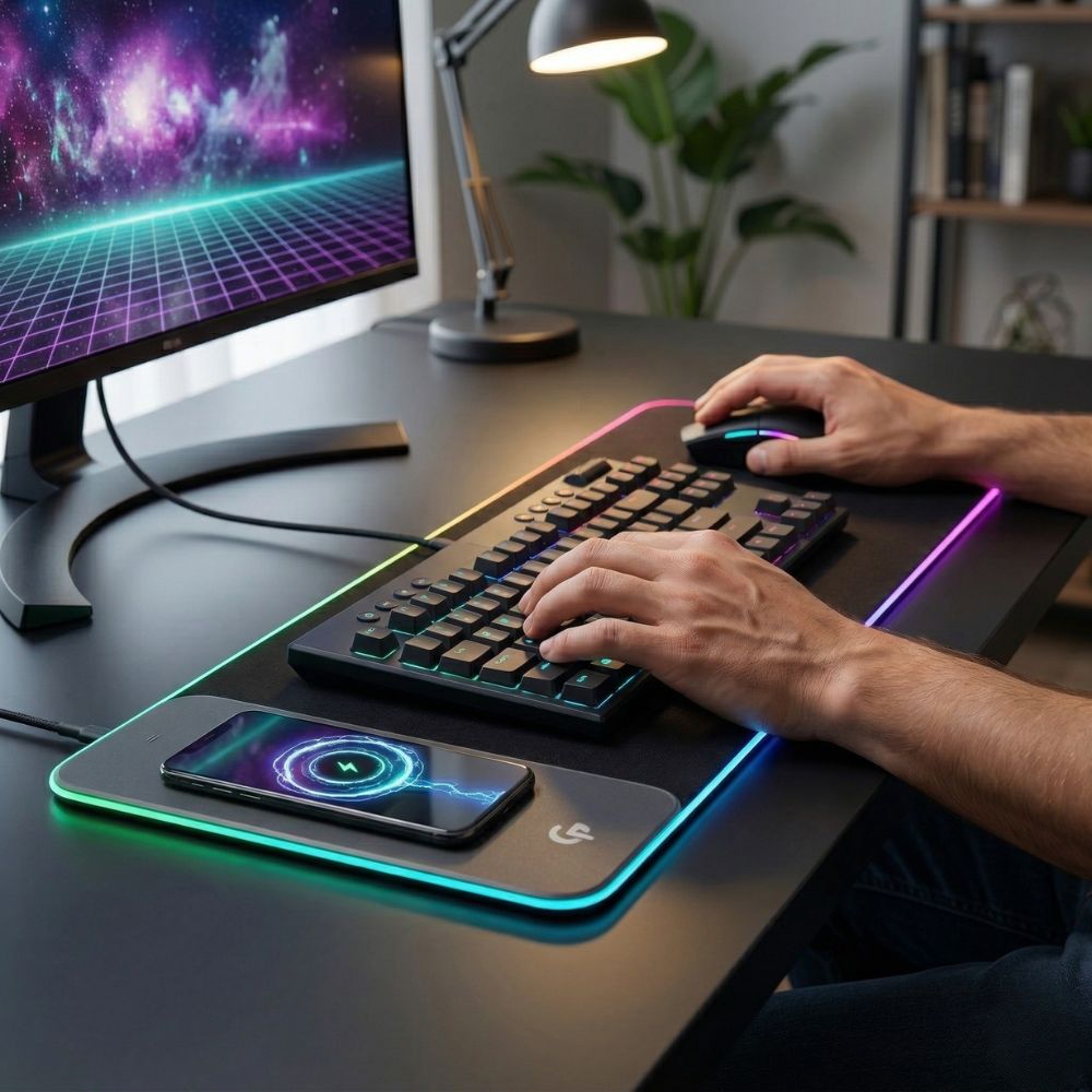 Porodo Gaming RGB Gaming Mouse Pad with 15W Fast Wireless Charger PGMP15W