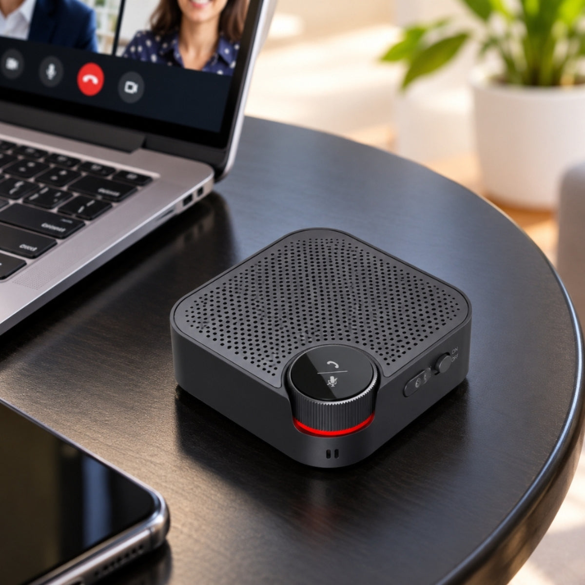 Porodo Bluetooth Conference Speaker with 3m Talking Distance & Omni-Directional Mic – Black