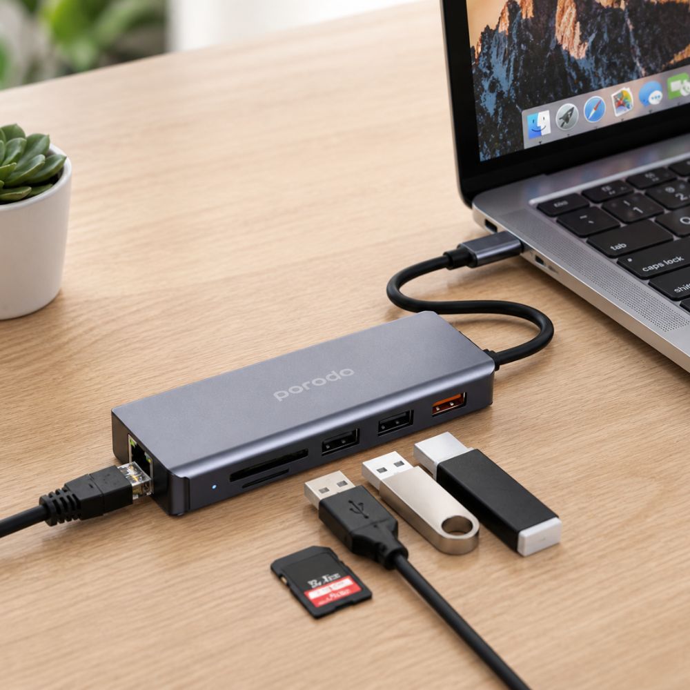 Charging Cable – PD-91CHB-GY Porodo 9-IN-1 Usb-c Hub Type-c PD 100W