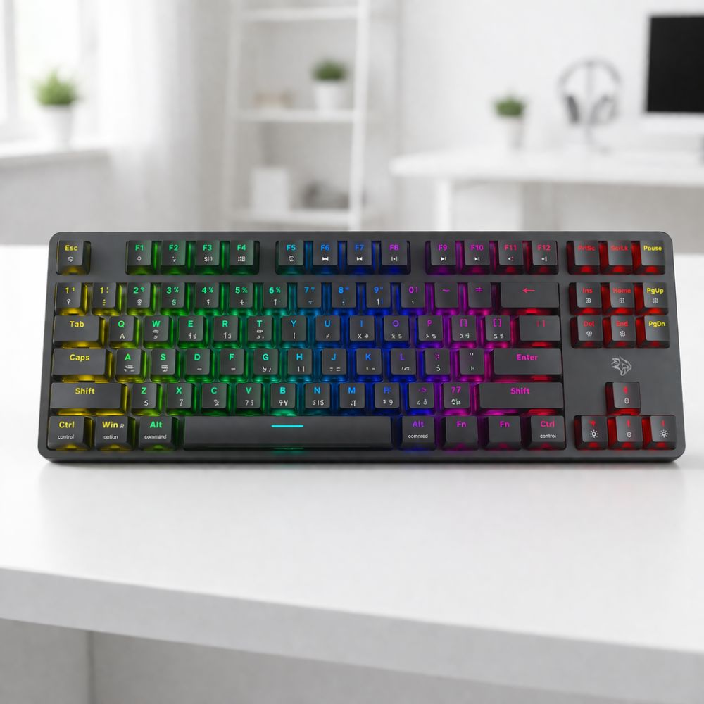 Porodo Gaming 3-IN-1 Wireless Mechanical Keyboard Tkl Gateron Proi Switch (red) Black