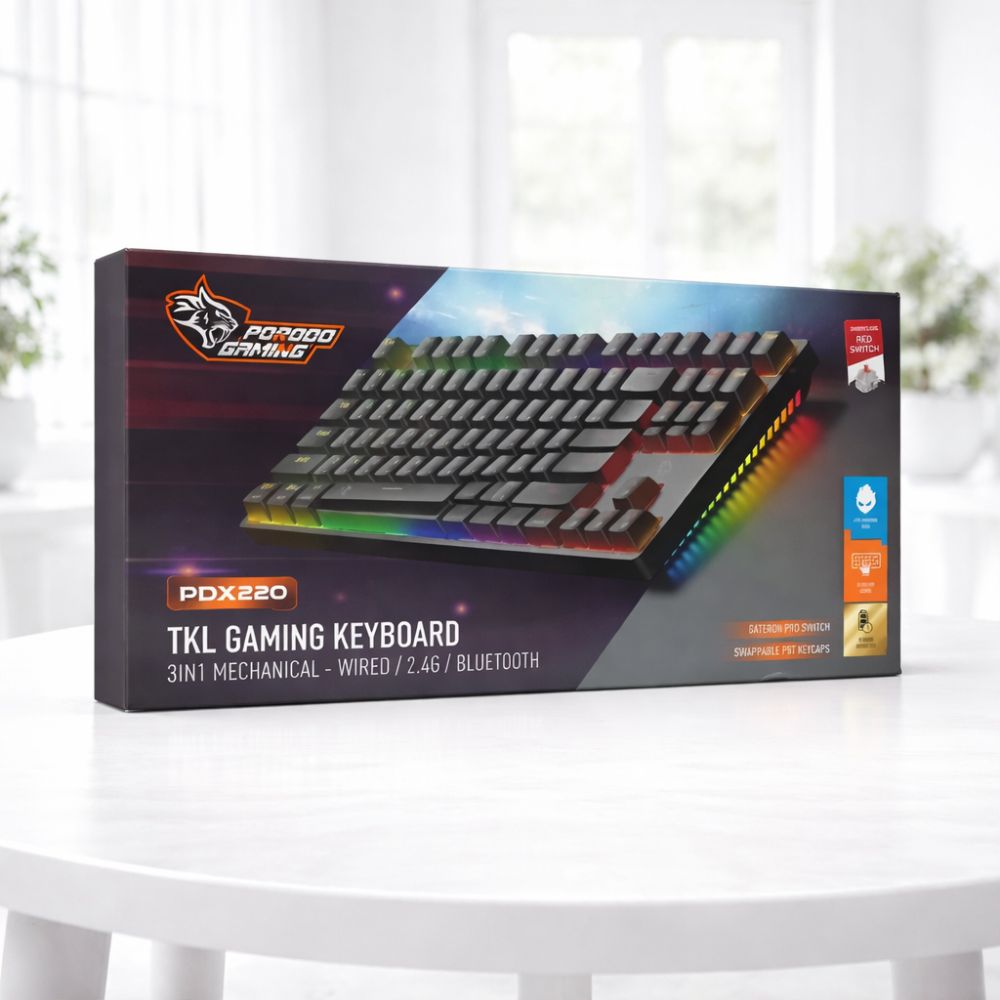 Porodo Gaming 3-IN-1 Wireless Mechanical Keyboard Tkl Gateron Proi Switch (red) Black
