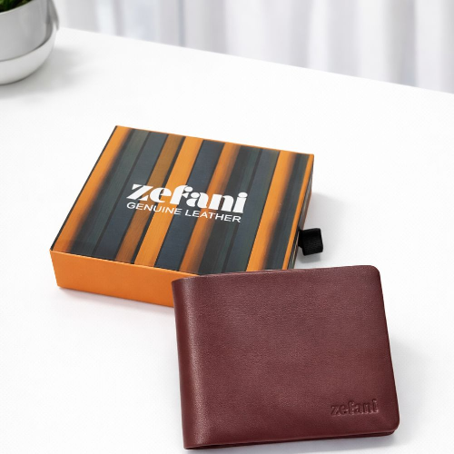 Zefani Genuine Leather Bi-Fold Wallet for Men - Maroon