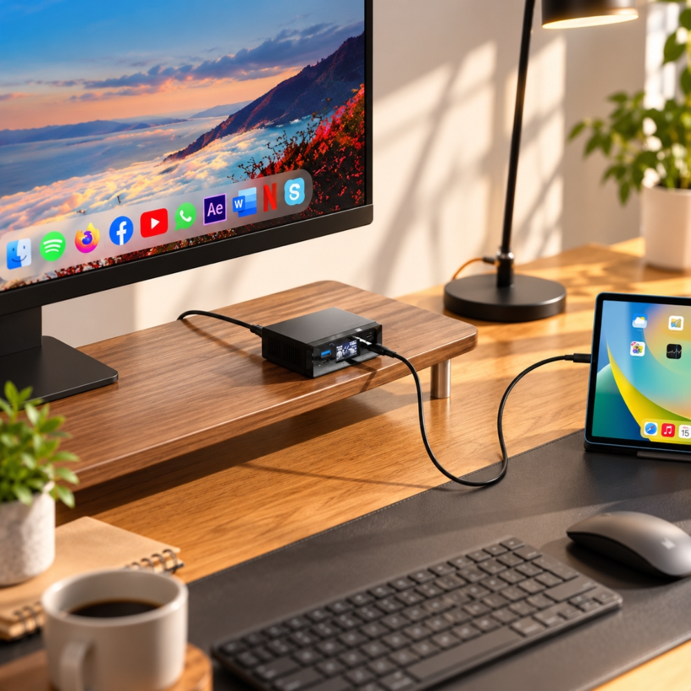 Powerology 65W 4-Port Desktop Charging Station with 3 USB-C & USB-A - Black