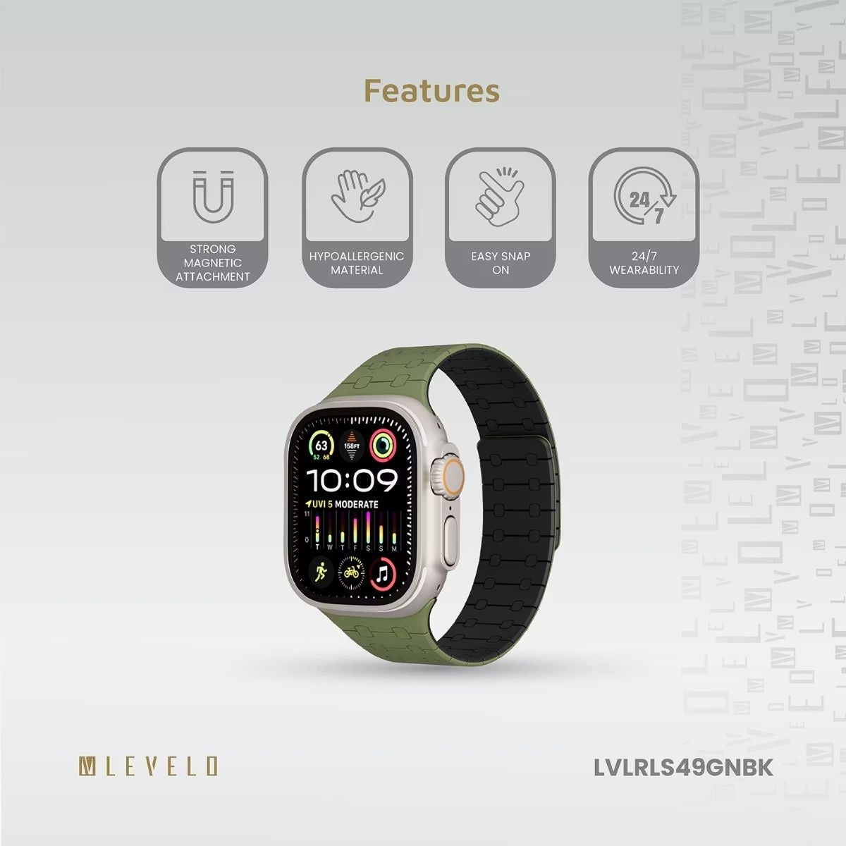 Smartwatch – Levelo Royallink Silicone Watch Strap for Apple Watch 49MM - Green/black