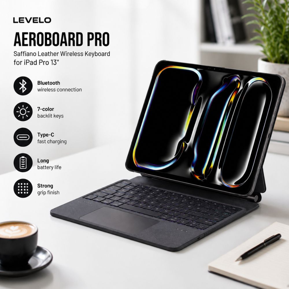 Levelo Aeroboard PRO Saffiano Leather Wireless Keyboard for Ipad PRO 13