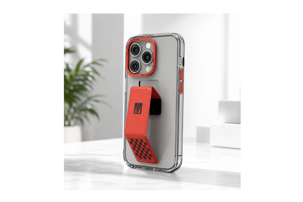Levelo Morphix Clara Gripstand Imd Clear Back Case For Iphone 14 Pro Max - Red