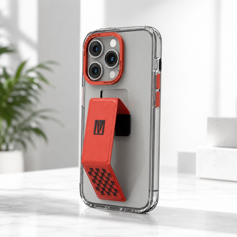 Levelo Morphix Clara Gripstand Imd Clear Back Case For Iphone 14 Pro Max - Red