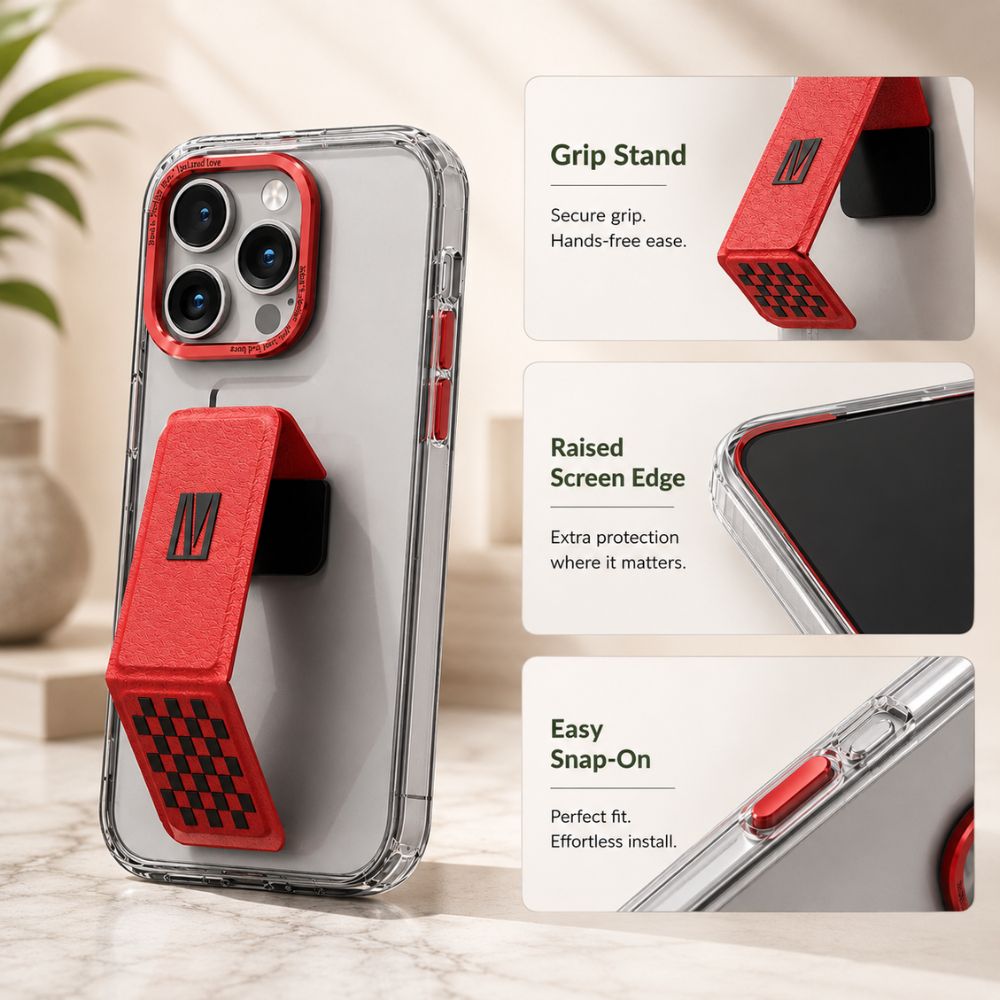 Levelo Morphix Clara Gripstand Imd Clear Back Case For Iphone 14 Pro Max - Red