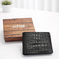 Zefani Genuine Leather Bifold Wallet – Croc Embossed - Black