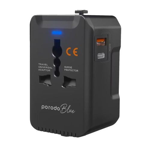 Universal Travel Charger – Porodo Blue Dual Port Fast Charger & Travel Adapter