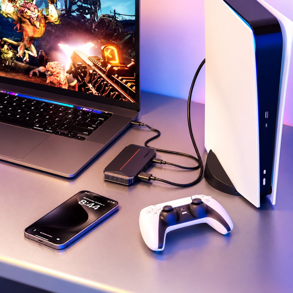 Powerology 4K Stream Capture Card USB-C 3.2 Gen1 with HDMI 2.0 Input & Loop-Out – Black