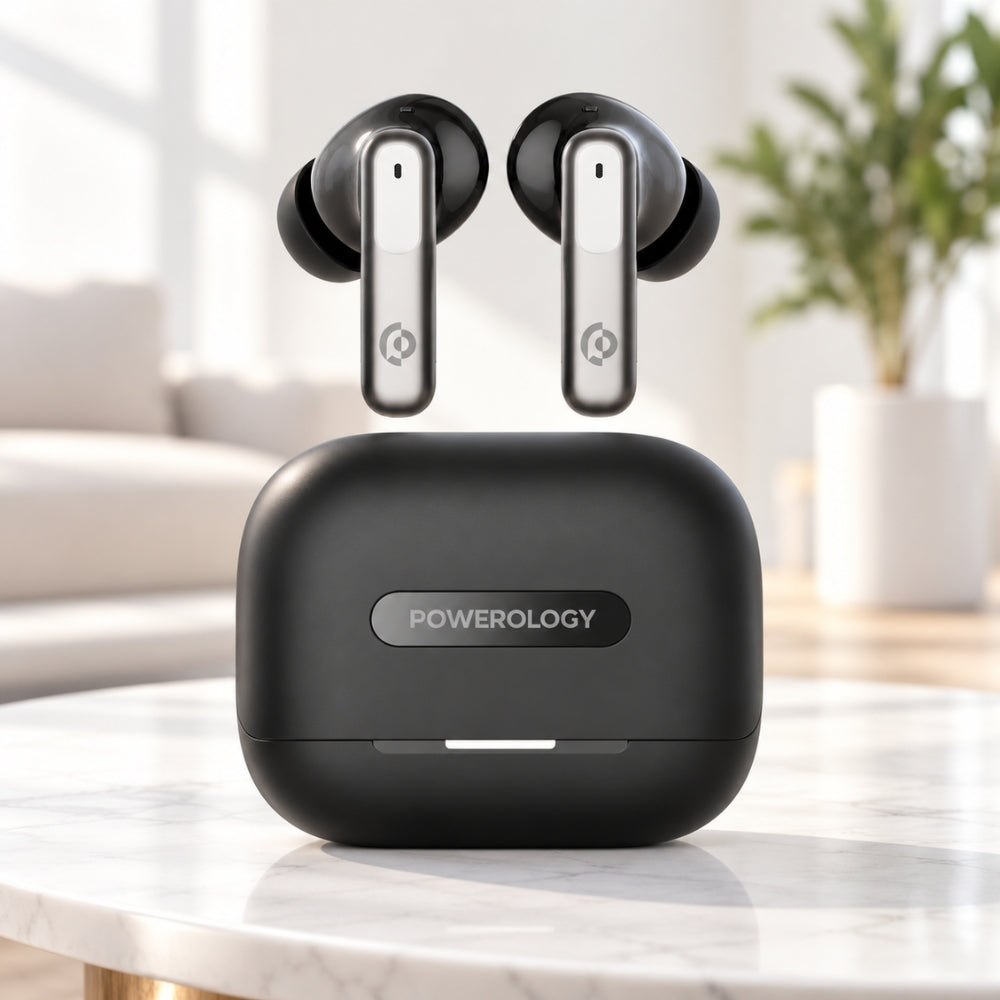 Powerology PW10 6-Mic Hybrid ANC + ENC True Wireless Earbuds – Black