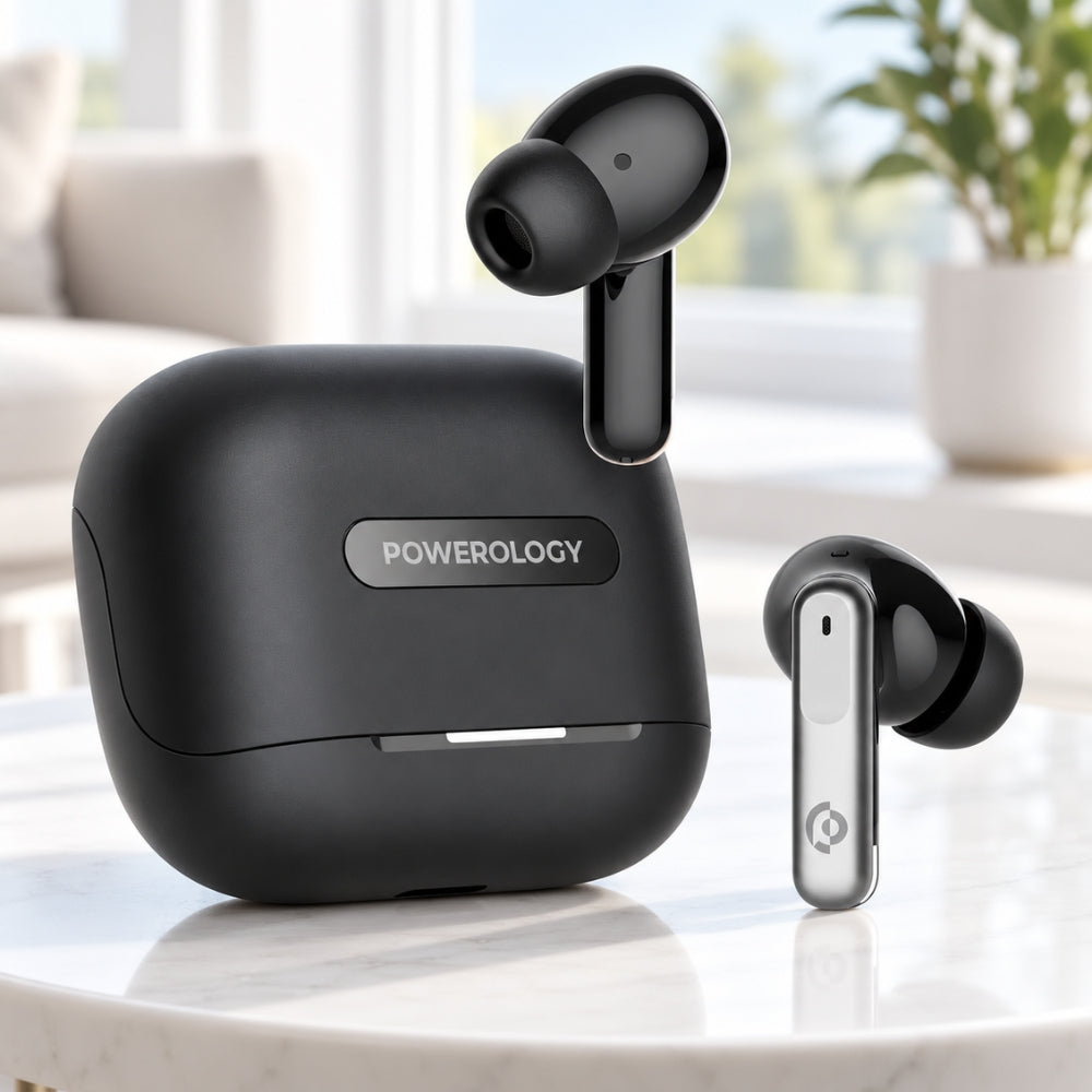 Powerology PW10 6-Mic Hybrid ANC + ENC True Wireless Earbuds – Black