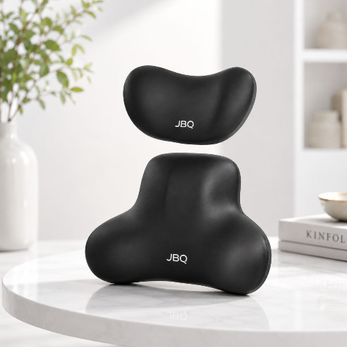 JBQ Car Headrest & Lumbar Support Cushion Set - Black