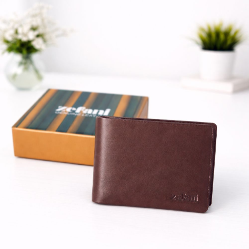 ZEFANI Premium Genuine Leather Bi-Fold Wallet for Men - Maroon