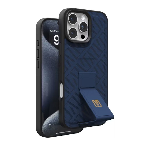 Levelo Morphix Cuero Gripstand Case for iPhone 16 Pro Max-Blue