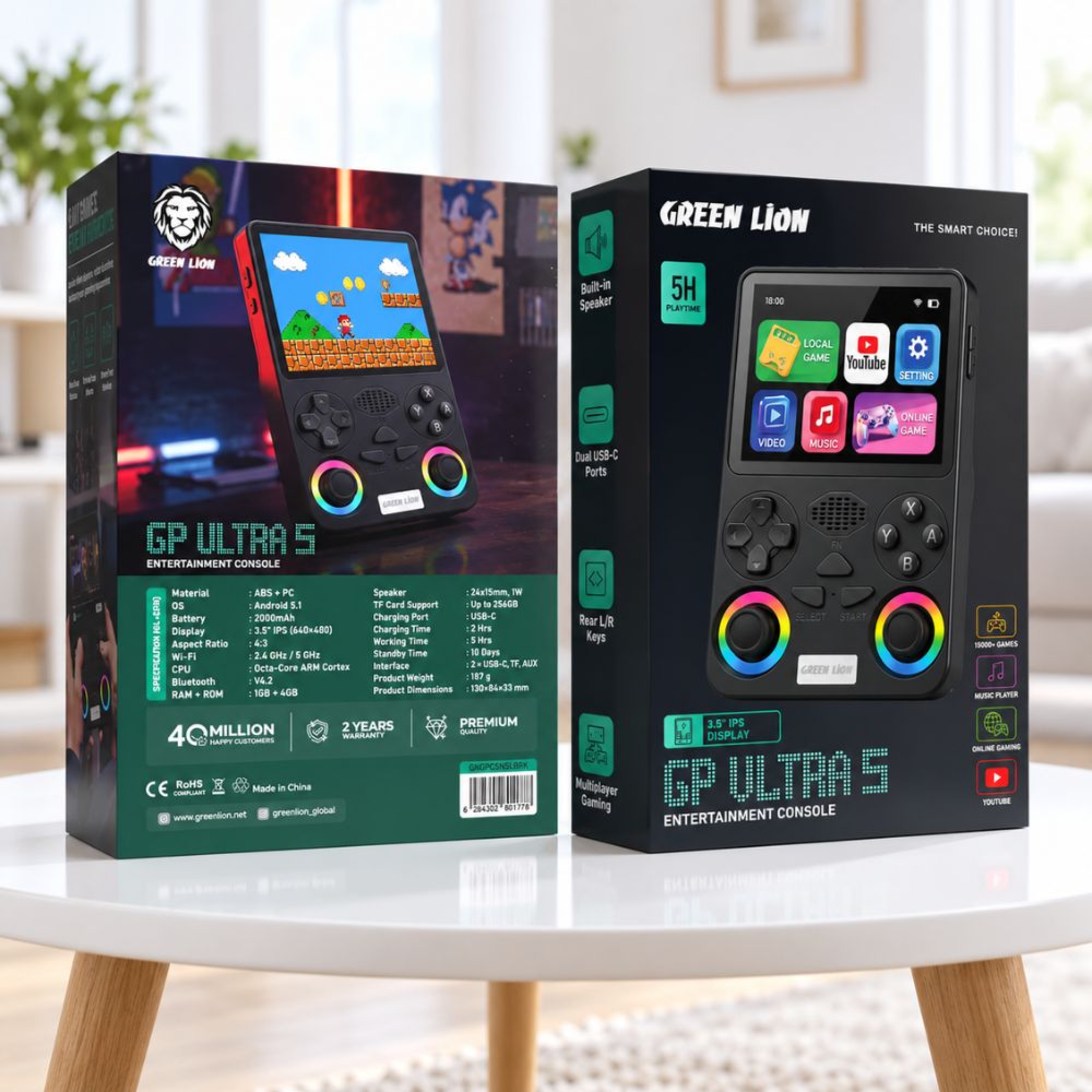 Handheld Game Console 15000+ Games Portable Gaming Console Green Lion GP Ultra 5 Black