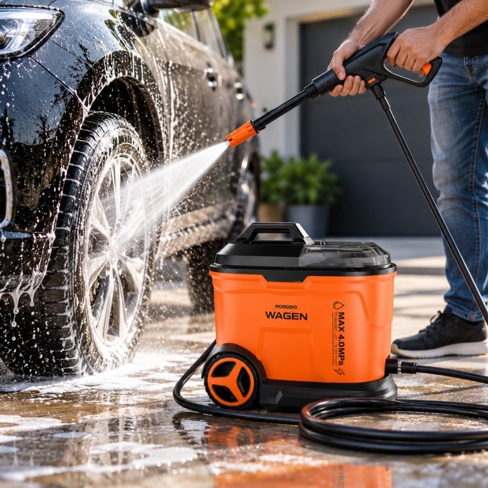 Porodo Wagen Cordless Pressure Washer 40 Bar Orange – Portable Car Washer with 18L Water Tank