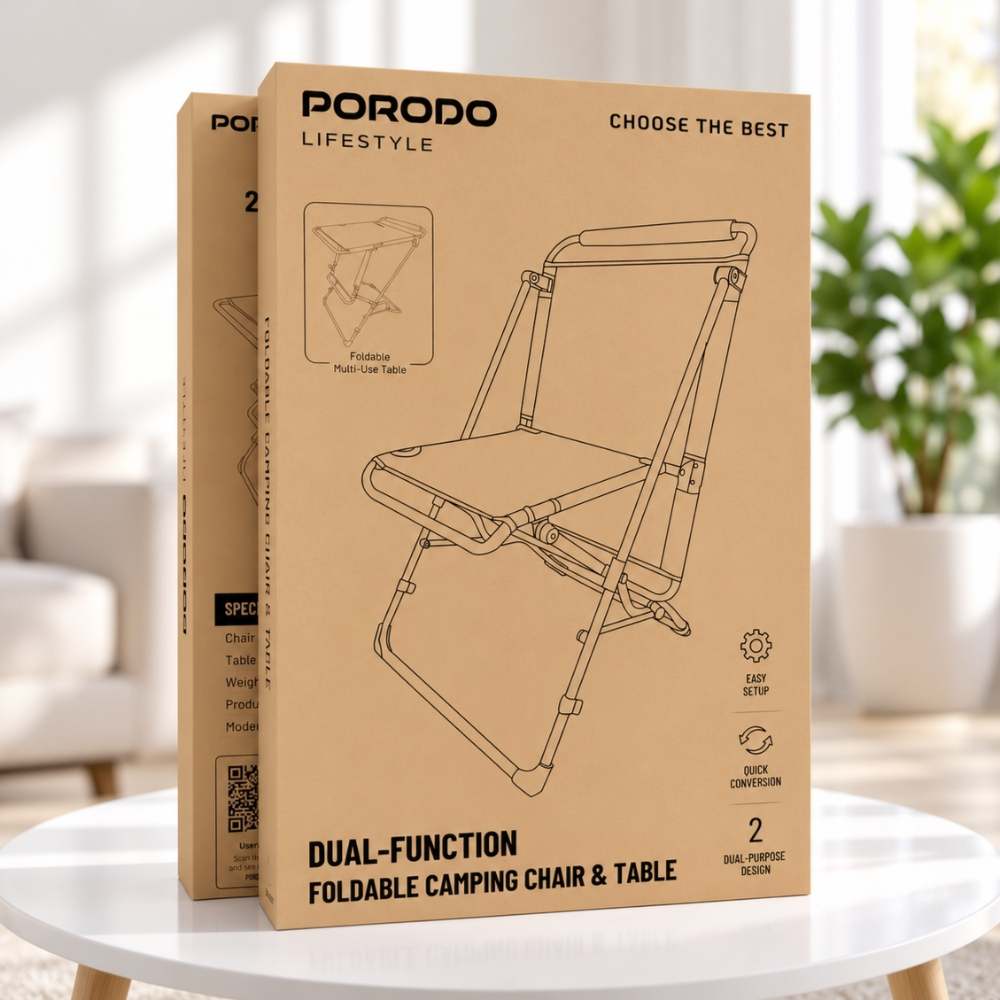 Porodo Lifestyle 2-in-1 Foldable Camping Chair & Table – Orange
