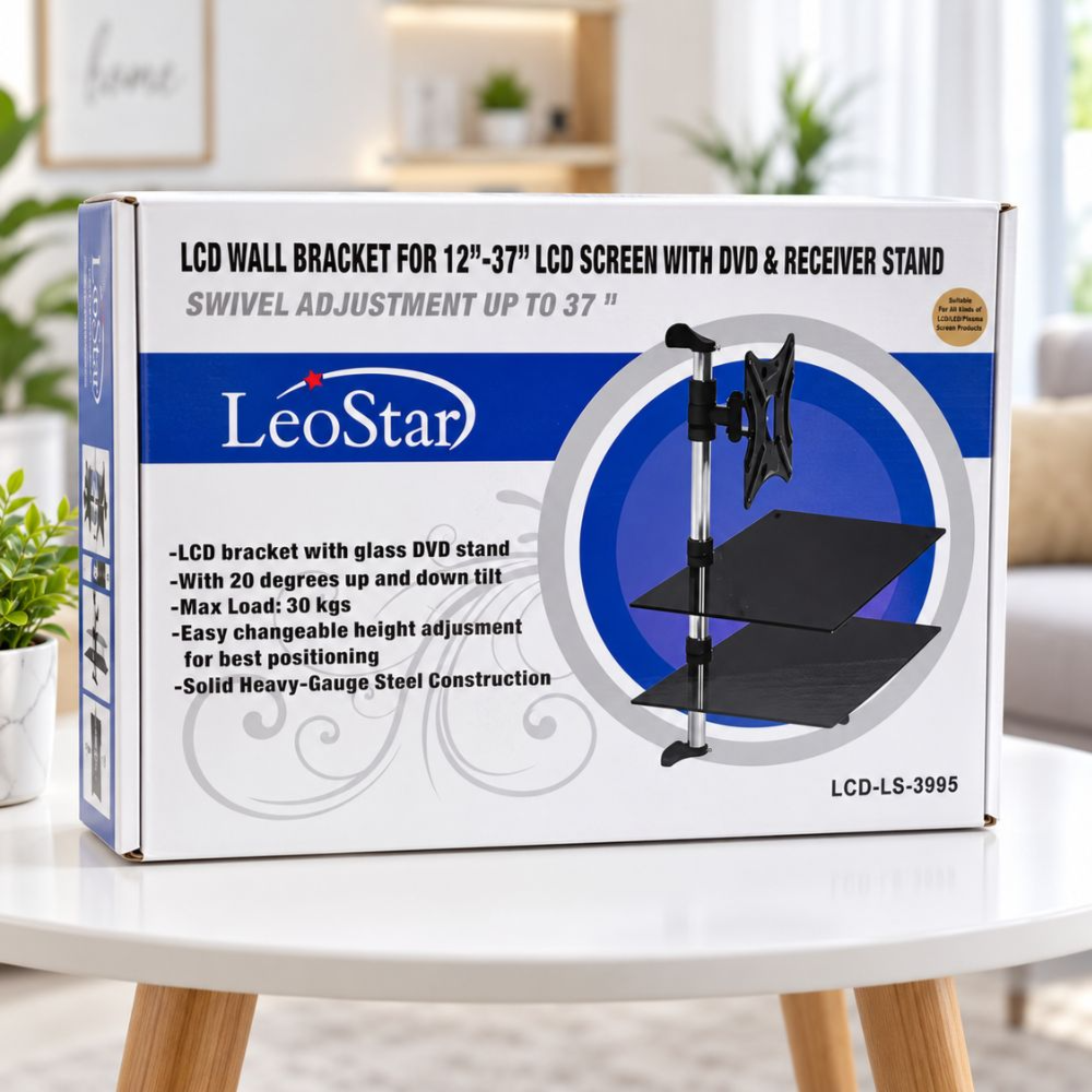 LeoStar LCD TV Wall Mount Bracket 12–37 Inch with Swivel Tilt, DVD & Receiver Stand – 30kg Load Capacity