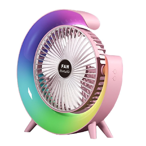 Desktop Fan – USB Mini Table Fan with LED Light Pink