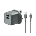 PAWA PocketMini Dual USB Travel Charger UK Standard With USB-A to Type-C Cable