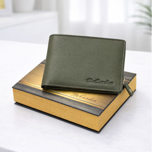 DeCardin Premium Zipper Bi-Fold Leather Wallet for Men - Green