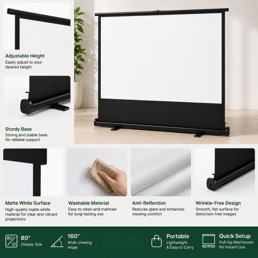 Green Lion Portable Projector Screen 80" - Matte White