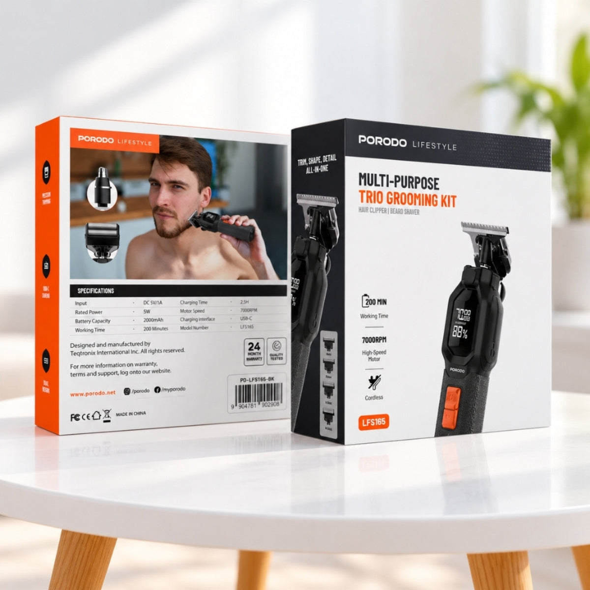 Porodo Lifestyle Multi-Purpose Trio Grooming Kit 3-in-1 Rechargeable Trimmer – Black