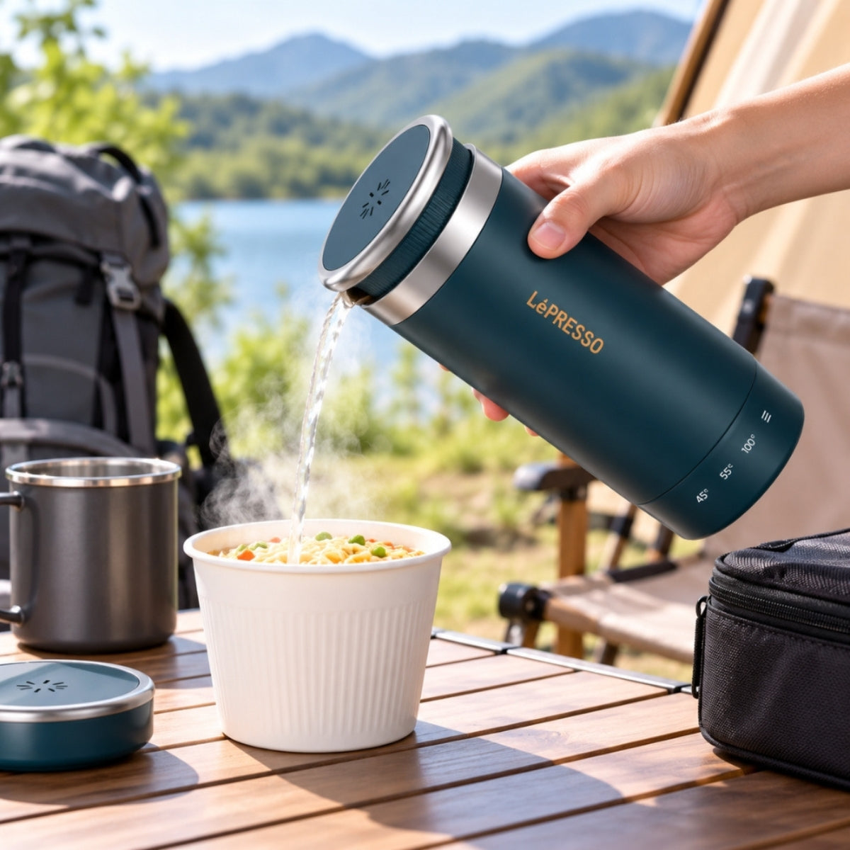 LePresso Portable Outdoor Electric Kettle 300ml 96W with Adjustable Temperature – Blue Teal