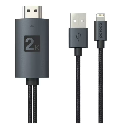 Porodo Braided 2K HDMI Lightning Cable 2M