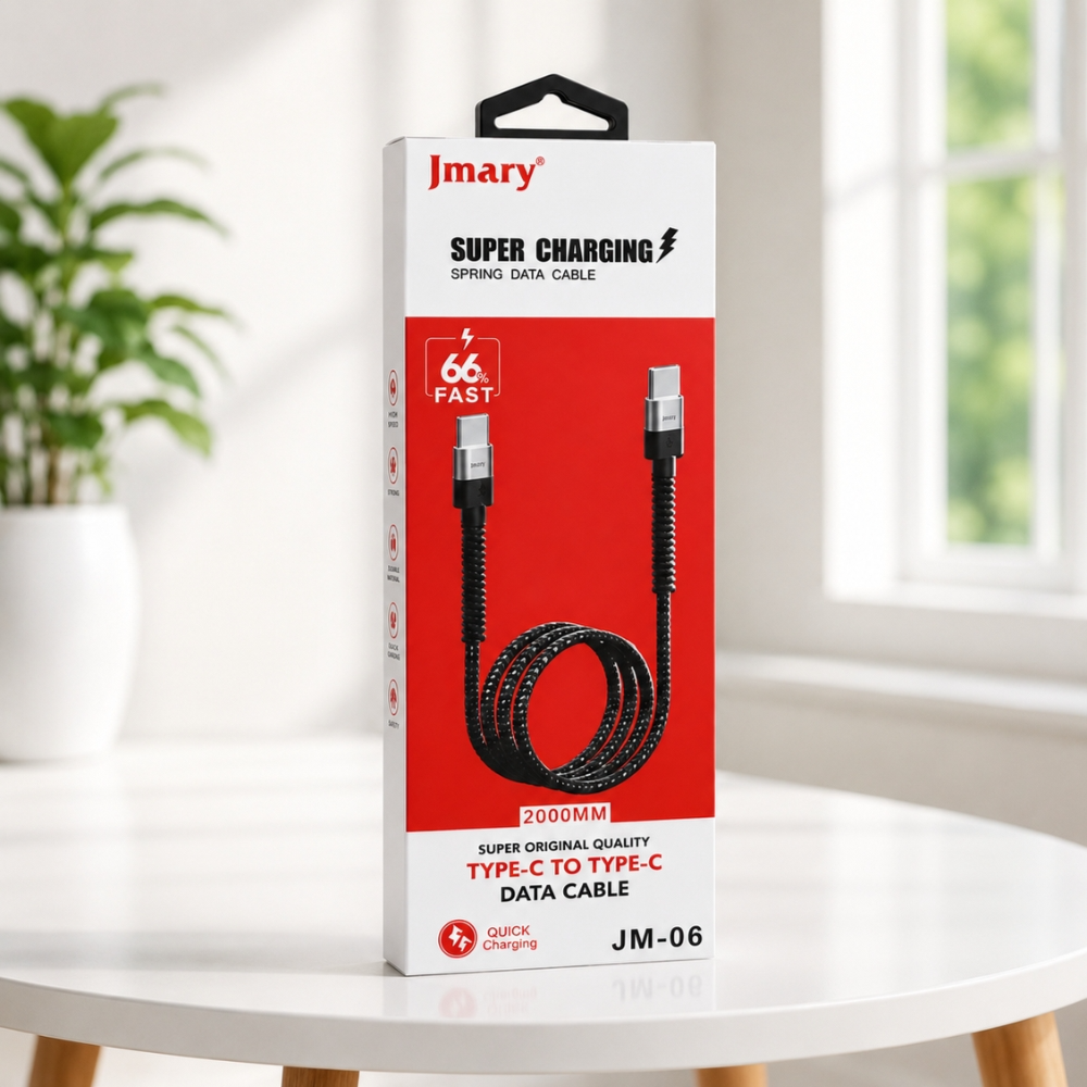 Type C To Type C Fast Charging Cable 2M – Jmary Braided USB-C Data Cable With Spring Protection, JM-06