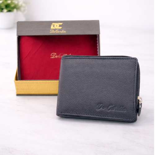 DeCardin Premium Zipper Bi-Fold Leather Wallet for Men - Blue