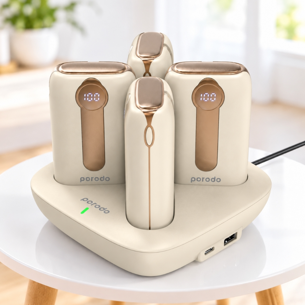 Porodo 10000mAh Power Bank Station, Type-C & Lightning, 20W Fast Charging - Gold