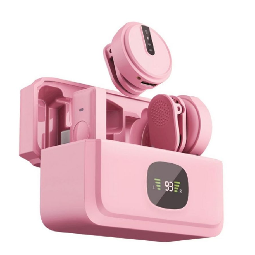 Wireless Lavalier Microphone – Clip-On Recording Mic Green Lion - Pink