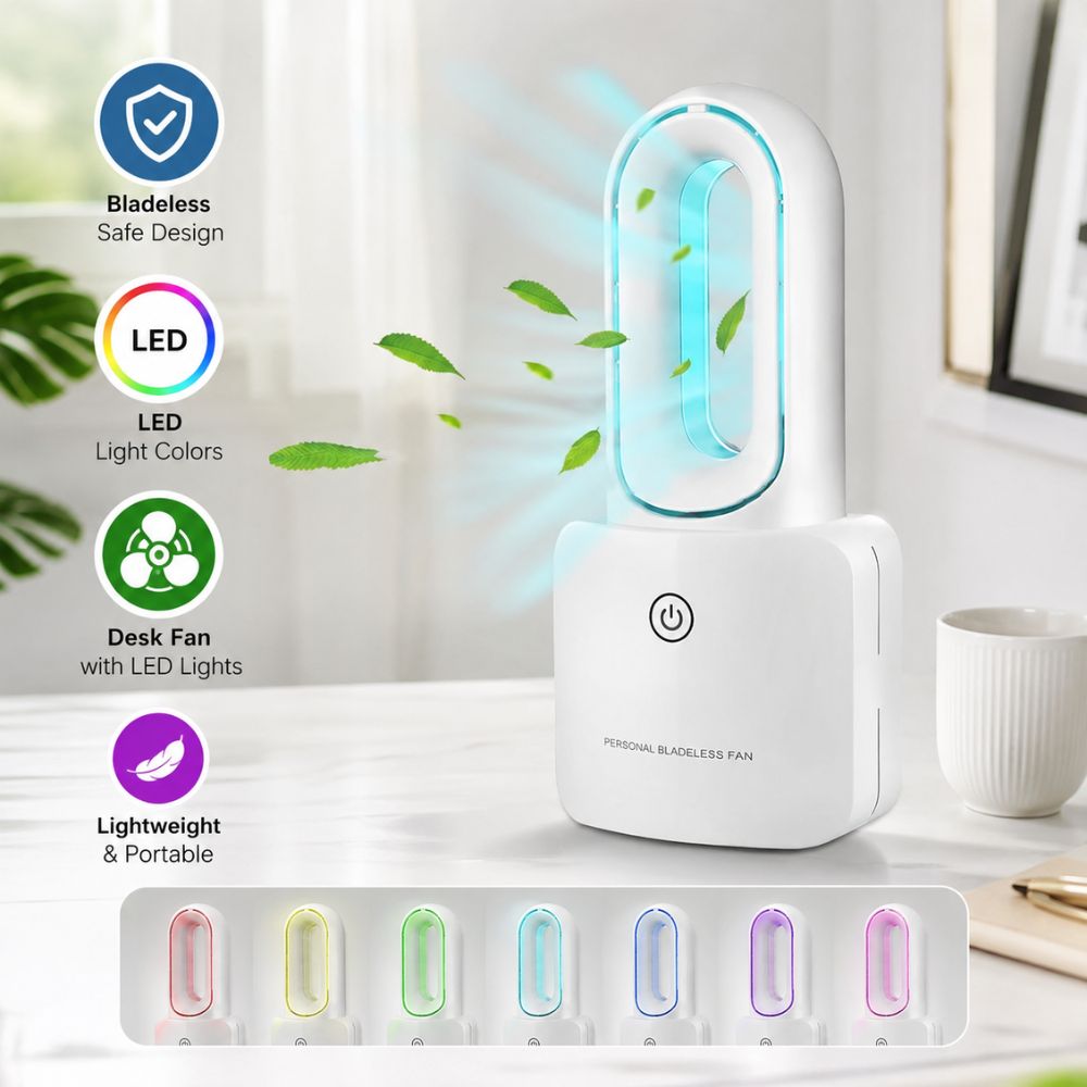 Bladeless Desk Fan with LED Lights