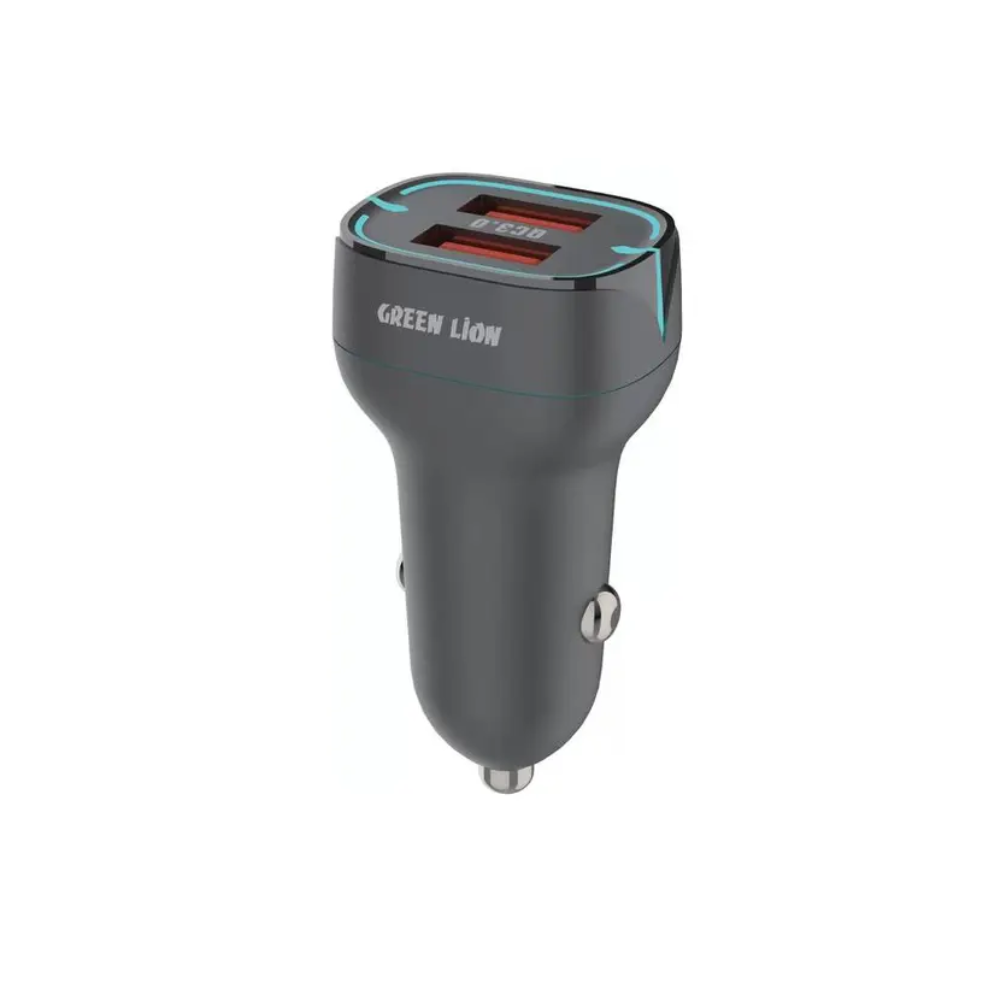 Car Charger – Dual USB Car Charger & QC3.0 Fast Charger with USB-A to Micro Cable Green Lion