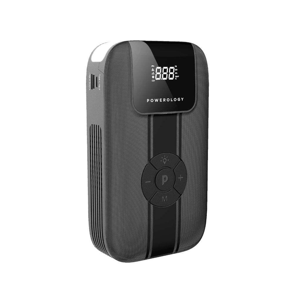 Powerology Jump Starter With Air Compressor 11200mah 600a - Black